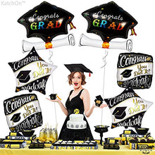 Load image into Gallery viewer, Congrats Grad Graduation Balloons with Graduation Cap Balloons - Black, Silver Graduation Decorations 2021 | Square, Star Congrats Balloons for Class of 2021 | Black Graduation 2021 Decorations Supply