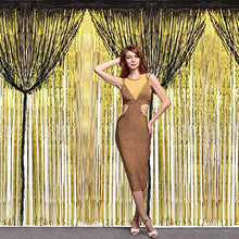 Load image into Gallery viewer, AILEXI 3 Pack Metallic Tinsel Curtains Foil Fringe Shimmer Streamers Curtain Door Window Decoration for Birthday Wedding Party Supplies 3ft*8ft - Black