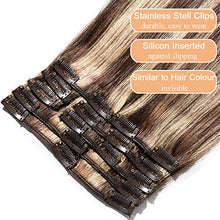 Load image into Gallery viewer, Real Hair Clip in Hair Extensions 100% Human Hair Remy Natural Hair Extension - 8 Pcs Full Head Thin Thickness (Mix #4/27 Medium Brown & Dark Blonde, 10 inch-50g)