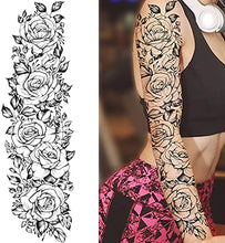 Load image into Gallery viewer, Temporary tatoo sleeve for women Stick on flower rose flora flowers adult temporary tattoo sticker transfer female body art realistic waterproof rockstar biker goth temp tattoo legs festival