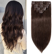 Load image into Gallery viewer, Clip in Hair Extension Human Hair 8 Pcs Full Head - 100% Real Remy Hair Straight Standard Weft (13"-80g, 2 Dark Brown)