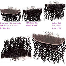 Load image into Gallery viewer, Queengirl Curly Indian Hair Bundles With Frontal 13x4 Deep Wave Virgin Human Hair Weaving Weft 3Bundles Free Part Lace Frontal Natural Color(24 26 28inch+frontal 18inch)