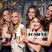 Load image into Gallery viewer, 3Pcs Black Metallic Tinsel Foil Fringe Curtains, 3.28ft x 6.56ft Black Photo Booth Backdrop Streamer Curtain,Photo Booth Props,Ideal Bachelorette Party Supplies,Birthday,Christmas,New Year Decorations