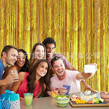 Load image into Gallery viewer, AILEXI 3 Pack Metallic Tinsel Curtains Foil Fringe Shimmer Streamers Curtain Door Window Decoration for Party Supplies 3ft*6.56ft - Laser Gold
