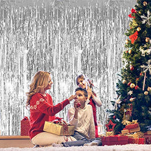Load image into Gallery viewer, 3Pcs Silver Metallic Tinsel Foil Fringe Curtains,3.28ft x 6.56ft Silver Photo Booth Backdrop Streamer Curtain,Photo Booth Props,Ideal for Bachelorette,Birthday,Christmas,New Year Party Decorations …