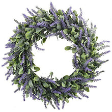 Load image into Gallery viewer, HUAESIN Artificial Lavender Wreath Plastic Spring Wreath Fake Silk Purple Front Door Wreath for Spring Front Door Indoor Outdoor Window Wall Home Fireplace Wedding Decor 45cm