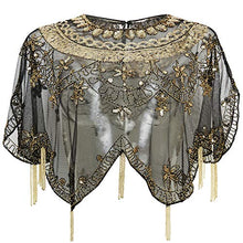 Load image into Gallery viewer, BABEYOND Bridal Sequin Beaded Art Deco Evening Cape Women's 1920s Shawl Wedding Party Shawl Scarf(BlackGold)