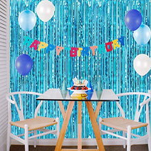 Load image into Gallery viewer, CHRORINE 2pcs 1m x 2.5m Light Blue Metallic Tinsel Foil Fringe Curtains Party Streamers Backdrop for Frozen Mermaid Birthday Baby Shower Bachelorette Bridal Shower Blue Party Decorations