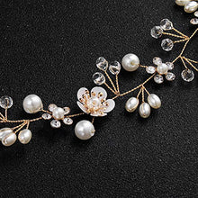 Load image into Gallery viewer, Uongeod Crystal Pearl Bridal Headband Bohemian Headpiece Leaf Hair Vine Flower Wedding Hair Accessories (Gold)
