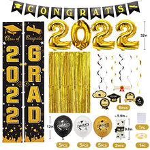 Load image into Gallery viewer, Graduation Decorations 2022, Black and Gold 2022 Graduation Balloons with Congratulations Banner, Hanging Swirl and Congrats Balloons for Graduation Party Decorations
