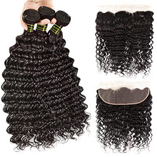 Load image into Gallery viewer, Recifeya hair Deep Wave Bundles with Frontal Brazilian Deep Wave Hair Bundles with Frontal Virgin Hair Unprocessed Ear to Ear Lace Frontal with Bundles Human Hair Extensions Natural Color(18 20 22+16)