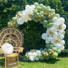 Load image into Gallery viewer, HOUSTAR Sage Green Balloon Garland Arch Kit,Avocado Green White Gold Balloons for Baby Shower,Birthday,Wedding,Tropical Party,Graduation or Jungle Safari Theme Backdrop Party Decorations