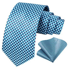 Load image into Gallery viewer, HISDERN Men's Wedding Tie and Handkerchief Houndstooth Check Plaid Tie Party Business Formal Necktie & Pocket Square Set