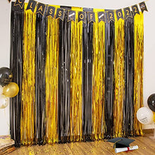 Load image into Gallery viewer, AILEXI 3 Pack Metallic Tinsel Curtains Foil Fringe Shimmer Streamers Curtain Door Window Decoration for Party Supplies 3ft*8ft - BlackGold