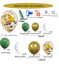 Load image into Gallery viewer, PEPCHA Balloon Arch Kit 142Pcs Balloon Arch with Balloon Pump Birthday Balloons Balloon Garland Kit Chrome Gold Balloons White Green Latex Balloons baby shower decorations Sage green balloon arch kit