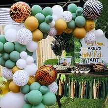 Load image into Gallery viewer, 100PCS Safari Jungle Balloon Arch Kit, Green Balloons Garland Kit with Large 4D Foil Animal Balloon, Jungle Theme Balloon Arch with Gold White Spot Balloons for Baby Shower Birthday Party Decoration