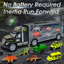 Load image into Gallery viewer, Dinosaur Toys Truck for 3 4 5 6 Year Old Boys Car Transporter Carrier Toy Trucks with 4 Kids' Play Vehicles 12 Dinosaurs Toys Animal Toys Double-Sided Storage Toys Gifts for Boys Girls Age 3
