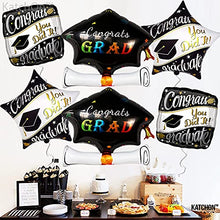 Load image into Gallery viewer, Congrats Grad Graduation Balloons with Graduation Cap Balloons - Black, Silver Graduation Decorations 2021 | Square, Star Congrats Balloons for Class of 2021 | Black Graduation 2021 Decorations Supply