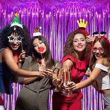 Load image into Gallery viewer, BRAVESHINE Purple Metallic Tinsel Curtains, Foil Fringe Shimmer Curtain Streamer Party for Mother's Day Purple Baby Shower Decorations Wedding Lilac Mermaid Theme Birthday Party (2Pack, 1x2.5m)