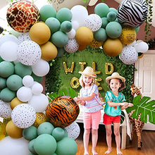 Load image into Gallery viewer, 100PCS Safari Jungle Balloon Arch Kit, Green Balloons Garland Kit with Large 4D Foil Animal Balloon, Jungle Theme Balloon Arch with Gold White Spot Balloons for Baby Shower Birthday Party Decoration