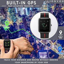 Load image into Gallery viewer, JONVOH Smart Watch for Men and Women - IOS Android Compatible Smartwatch with Touch Screen - Integrated GPS Fitness Tracker SyncLife Dazzle - Black/Red
