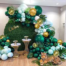 Load image into Gallery viewer, Green Balloons Arch Kit, Jungle Safari Tropical Balloons Garland with Green Metallic Gold Balloons and Leaves for Wild One 1st First Birthday Baby Shower Wedding Party Supplies.