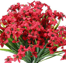 Load image into Gallery viewer, Ruiuzioong Artificial Violet Flowers Outdoor UV Resistant Fake Flowers 6pack No Fade Faux Plastic Plant Shrubs Greenery for Indoor Outside Hanging Planter Window Box Patio Home Decor (Rose Red)