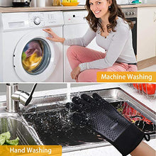 Load image into Gallery viewer, GEEKHOM Oven Gloves Heat Resistant Silicone Oven Mitts BBQ Gloves Waterproof Kitchen Gloves, Cooking Accessories for Baking Barbecue Grilling Weber Pizza Microwave Oven Glove, Non-Slip (Black)