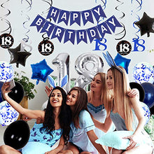 Load image into Gallery viewer, 18th Birthday Decorations Navy Blue for Boys Mens Girls, Party Decorations with Swirl Decoration 18th Happy Birthday Banner and Star Foil Balloons Confetii Latex Blue Balloons for Party Supplies