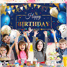 Load image into Gallery viewer, Navy Blue Birthday Confetti Balloons Kit Set 50 Pieces Blue Birthday Photography Backdrop Banner Package for Boys Girls Men Women Birthday Party Decorations Supplies (Navy Blue and Gold)