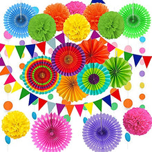 Load image into Gallery viewer, DOJoykey 21 Pcs Party Decoration Set, Hanging Paper Fans, Pom Pom Flowers, Paper Bunting Flags and Polka Dot String for Birthday, Wedding, Baby Shower, Fiesta Party Decoration