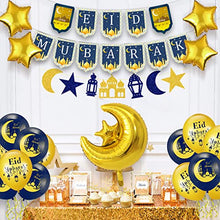 Load image into Gallery viewer, iZoeL Eid Decorations UK with Eid Mubarak Banner, Eid Mubarak Balloons, Eid Mubarak Cake Topper, Eid Mubarak Decorations for Home Set Restaurant Garden - Mubarak UK