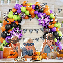 Load image into Gallery viewer, Halloween Balloon Arch Garland Kit, 96pcs Orange Black Purple Balloons Arch Kit With Black Eye Confetti Green Latex Balloons Bat Sticker Spider Web Foil Balloon for Halloween Decoration Party Supplies