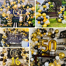 Load image into Gallery viewer, Black Gold Balloon Arch Kit, 120pcs Metallic Gold Black Balloon Garland Arch Kit with Gold Confetti Balloons, for Men Women Birthday Party Wedding, Eid Mubarak, Graduation Decorations, New Year