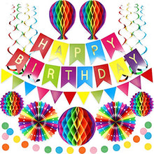 Load image into Gallery viewer, Premium Reusable Birthday Party Decorations - Birthday Decoration Set - Party Supplies - Happy Birthday Banner, Birthday Bunting, Honeycomb Decorations, Paper Lanterns Decorations, Pom Poms, Streamers