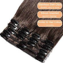 Load image into Gallery viewer, Hair Extension Real Human Hair Clip in #02 Dark Brown - 100% Remy Natural Hair Extensions 8 Pcs Full Head Thin Thickness 12 inch 55g