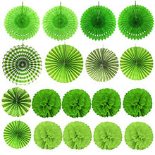Load image into Gallery viewer, Zerodeco Party Decoration, 21 Pcs Green Hanging Paper Fans, Pom Poms Flowers, Garlands String Polka Dot and Triangle Bunting Flags for Golf Party Dinosaur Birthday Parties Arbor Day