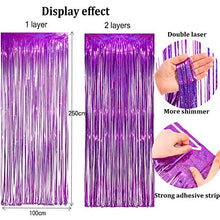 Load image into Gallery viewer, BRAVESHINE Purple Metallic Tinsel Curtains, Foil Fringe Shimmer Curtain Streamer Party for Mother's Day Purple Baby Shower Decorations Wedding Lilac Mermaid Theme Birthday Party (2Pack, 1x2.5m)