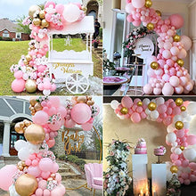 Load image into Gallery viewer, Sumtoco Pink Balloon Arch Kit, Balloon Garland Kit with Pastel Pink Balloons White and Metallic Gold Balloons for Girls' First 1st Birthday Baby Shower Wedding Party Decorations.