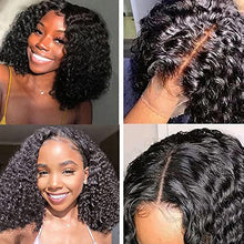 Load image into Gallery viewer, 10 Inch Natural Black Short Bob Wig Deep Wave Curly Lace Front Human Hair Wig13x6x1 T Part Transparent Lace Front Wig For Black Women