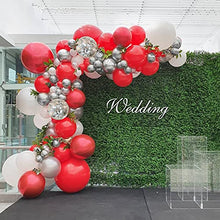 Load image into Gallery viewer, Red Balloons Arch Garland Kit, Red Birthday Decorations Red Balloons White Balloons Metallic Silver Balloons Silver Confetti Balloons for Baby Shower Wedding Anniversary Party Decorations