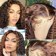 Load image into Gallery viewer, Highlight Human Hair Lace Front Wigs Deep Wave #4/27 Ombre Paino Colored Glueless Wigs Pre Plucked 13x4 Lace Frontal Wig Curly Water Wave Lace Wig Honey Blonde Real Human Hair 180% Density(10 Inch)