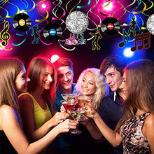 Load image into Gallery viewer, 70's Disco Party Decorations, Let's Boogie Banner Music Record Decorations Disco Foil Swirl Ball Hanging Decorations for 1970s Disco Fever Party Decorations, 30 Pieces