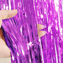 Load image into Gallery viewer, LZYMSZ 10 Pack Foil Curtains, Metallic Tinsel Foil Fringe Curtains, Wall Shimmer Backdrop Decorations for Wedding/Birthday/Party/Christmas/Halloween (Purple, 10PCS)