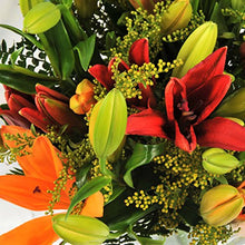 Load image into Gallery viewer, Homeland Florists Asiatic Lily Fresh Flowers Delivered, Send a Luxury Bouquet with Free UK Next Day Delivery, Gift Wrapped & Handwritten Card, Yellow Orange