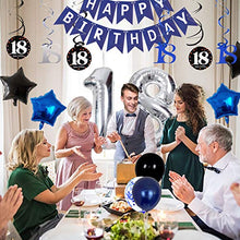Load image into Gallery viewer, 18th Birthday Decorations Navy Blue for Boys Mens Girls, Party Decorations with Swirl Decoration 18th Happy Birthday Banner and Star Foil Balloons Confetii Latex Blue Balloons for Party Supplies