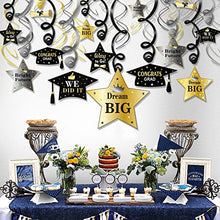 Load image into Gallery viewer, HOWAF Graduation Hanging Swirl Decorations, 28pcs Black and Gold Congrats Grad Hanging Ceiling Decorations for College Ceremony School Prom Grad Party Decoration Supplies