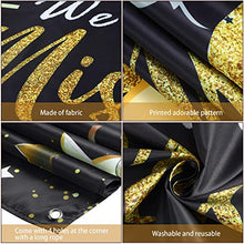 Load image into Gallery viewer, We Will Miss You Party Decorations, Extra Large Black Gold Going Away Party Backdrop Miss You Photography Background Banner for Farewell Anniversary Retirement Graduation Party, 72.8 x 43.3 Inch