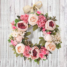 Load image into Gallery viewer, LASPERAL 15" Door Wreath, Artificial Pink Peony Flower Wreath for Front Door Spring Valentine Floral Outdoor Wreath for All Seasons, Wedding, Wall, Home Decor