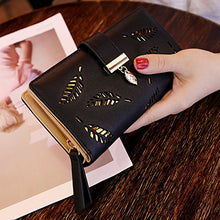 Load image into Gallery viewer, Molylove Women's Wallet Hollow Leaf Pattern Bifold Leather Lady Long Wallet Purse Zipper Handbag Button Clutch Bag (Black)